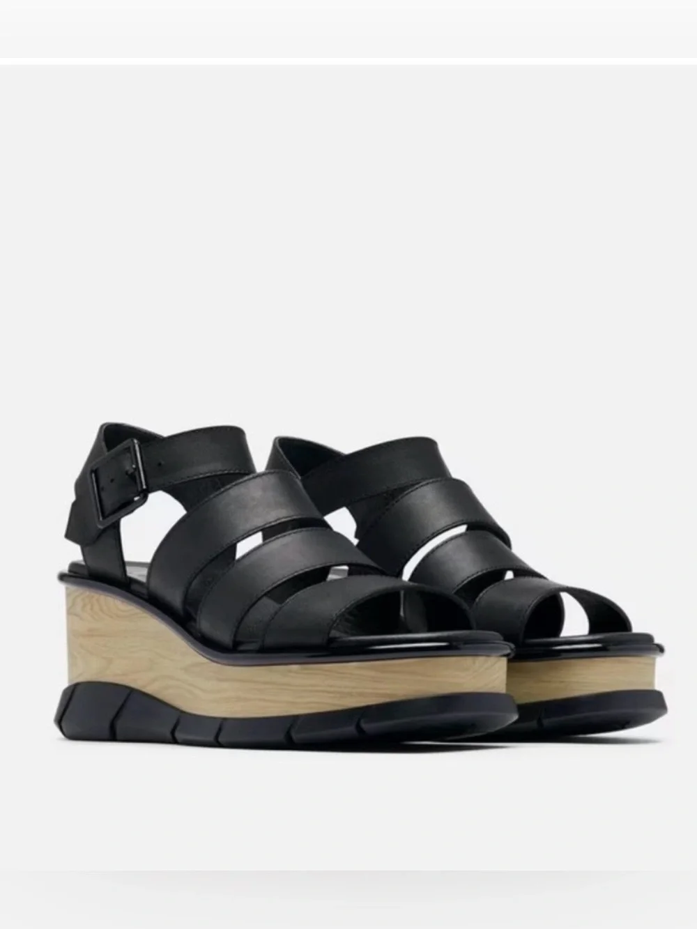 Sorel Joanie III Ankle Strap Platform Wedge Sandal Faux Woodgrain Size 8